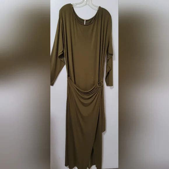 Free People Olive Asyssa Long Sleeve Jersey Maxi Wrap Dress Size Large - Picture 5 of 16